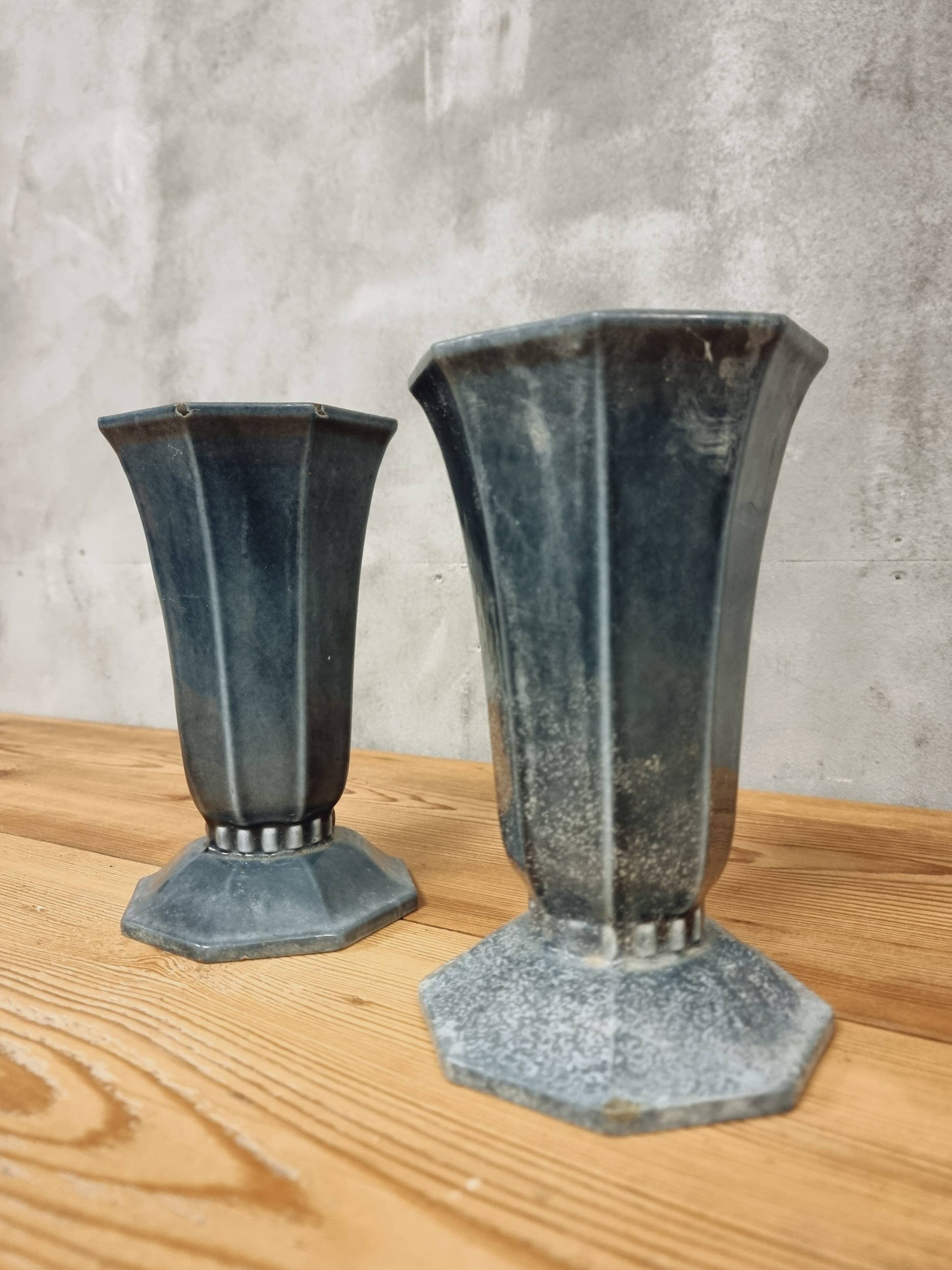 Antique French vases, enamelled cast iron garden vases