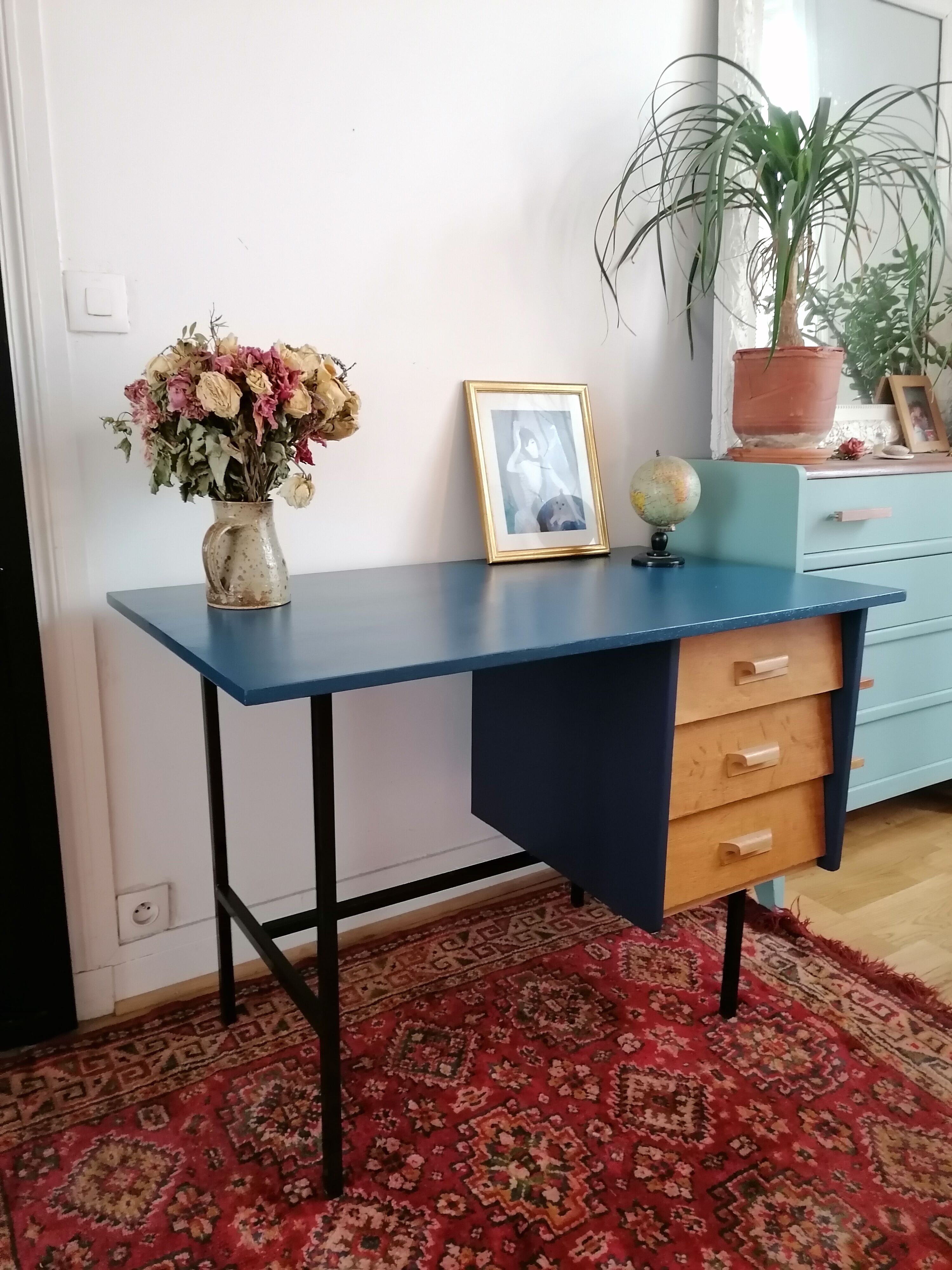 Bureau vintage en bois et métal