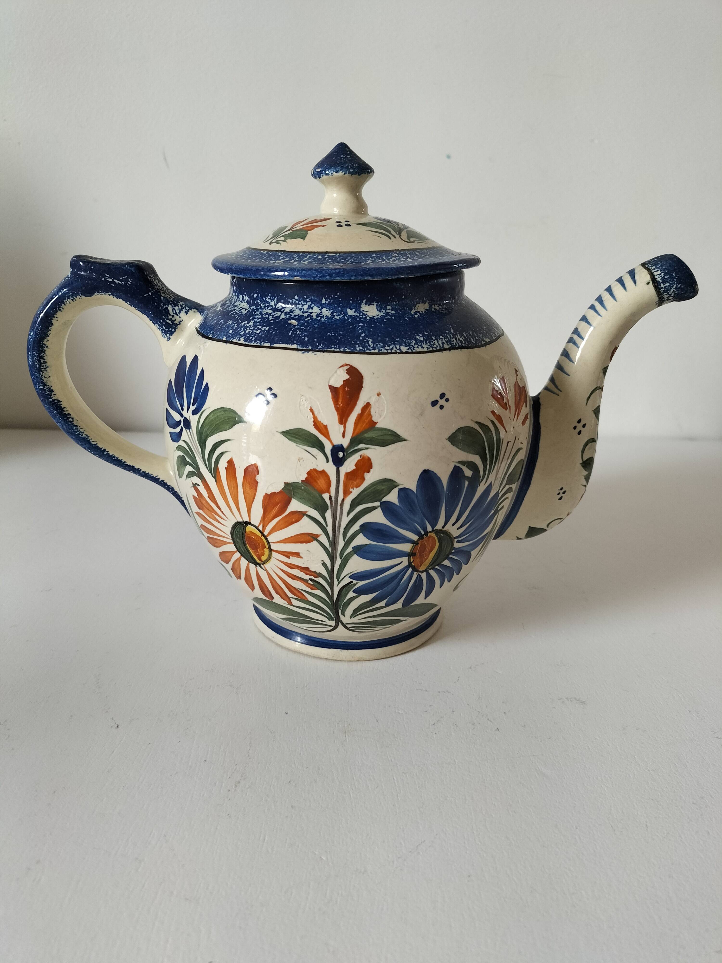 Henriot Quimper teapot – floral relief decoration