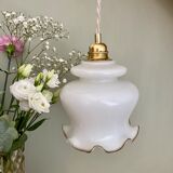 Vintage globe pendant lamp in white opaline