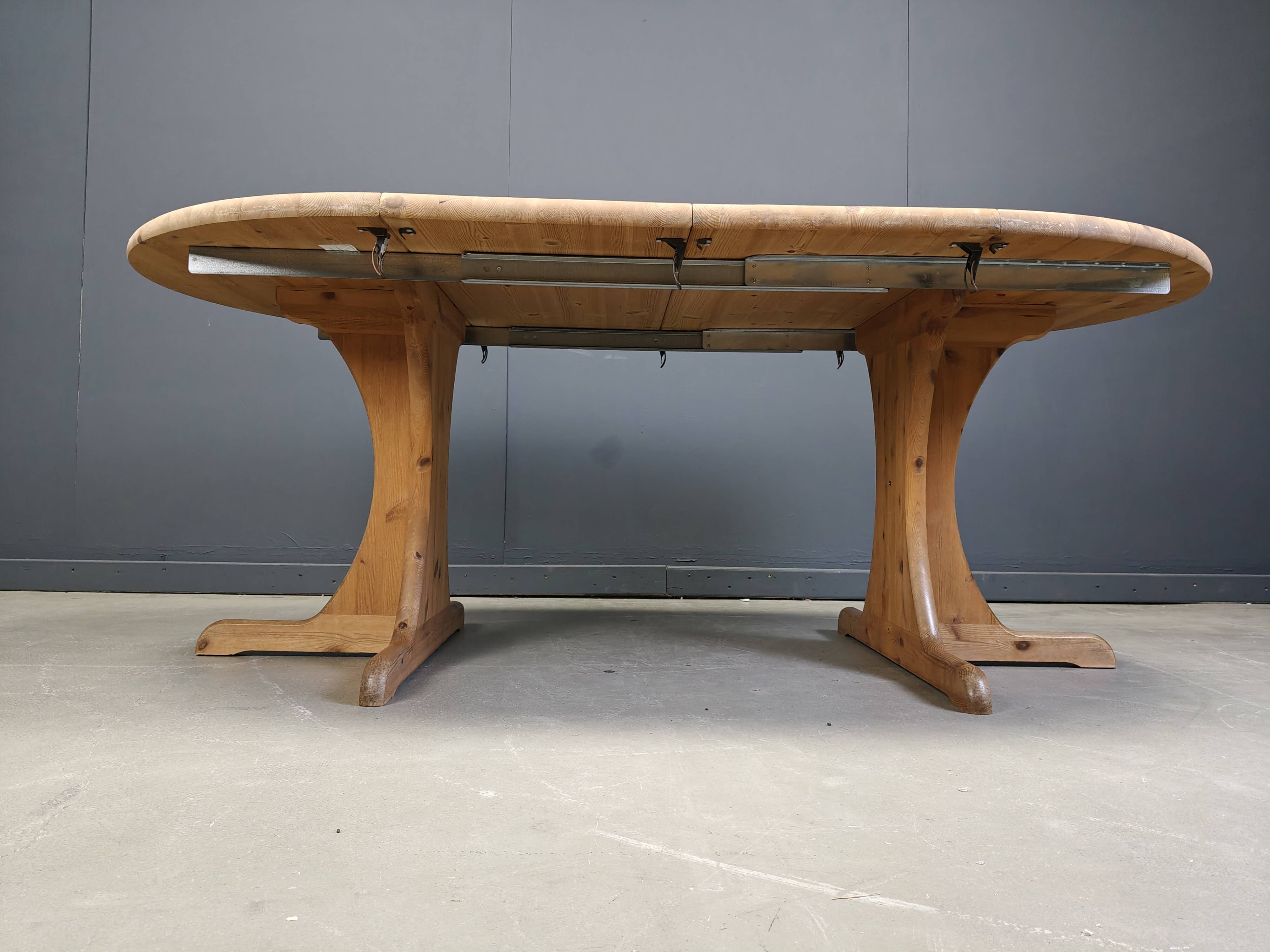 Table de salle à manger extensible XL en pin, style Rainer Daumiller, années 1970