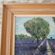 Oil on Canvas Landscape Almond Trees and Lavenders signed Jean Claude Fer