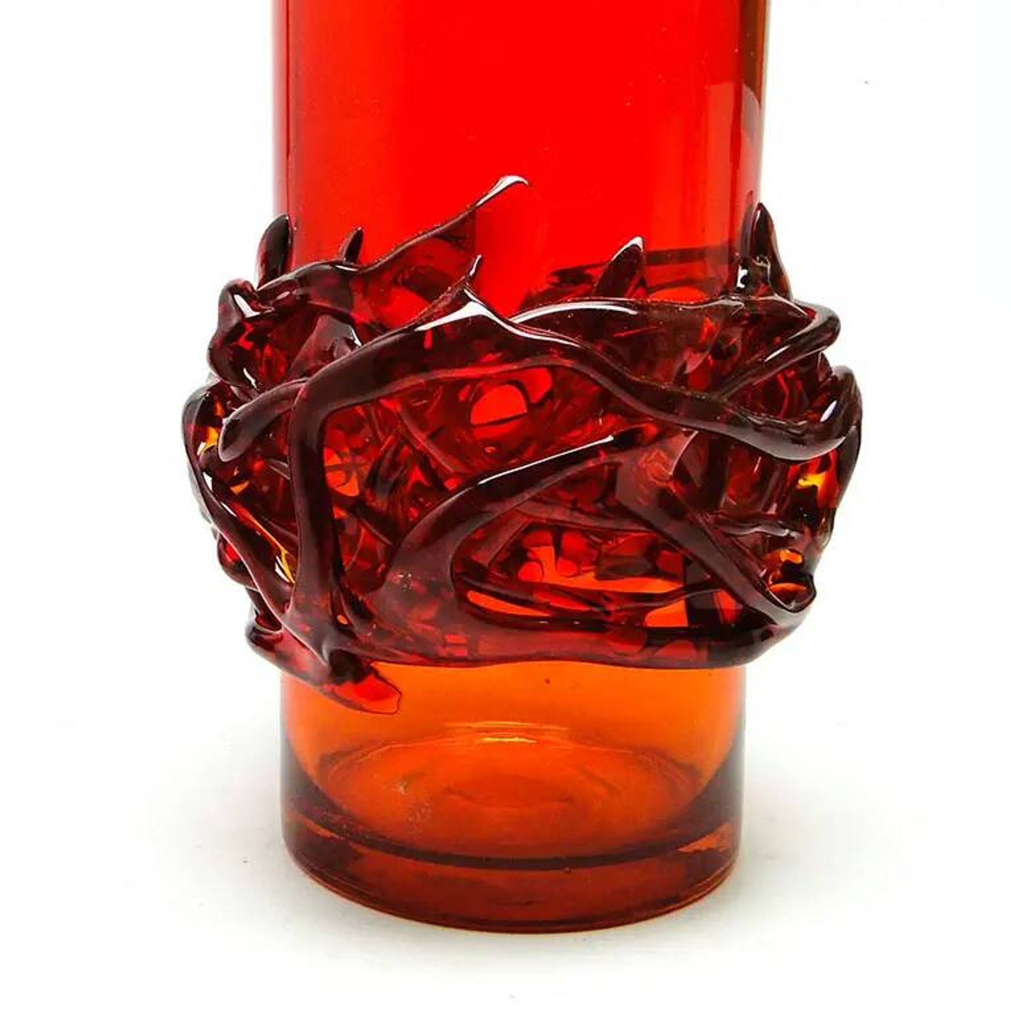 Crown of Thorns vase, red glass, designed by J. Słuczan-Orkusz, Poland, 1970s