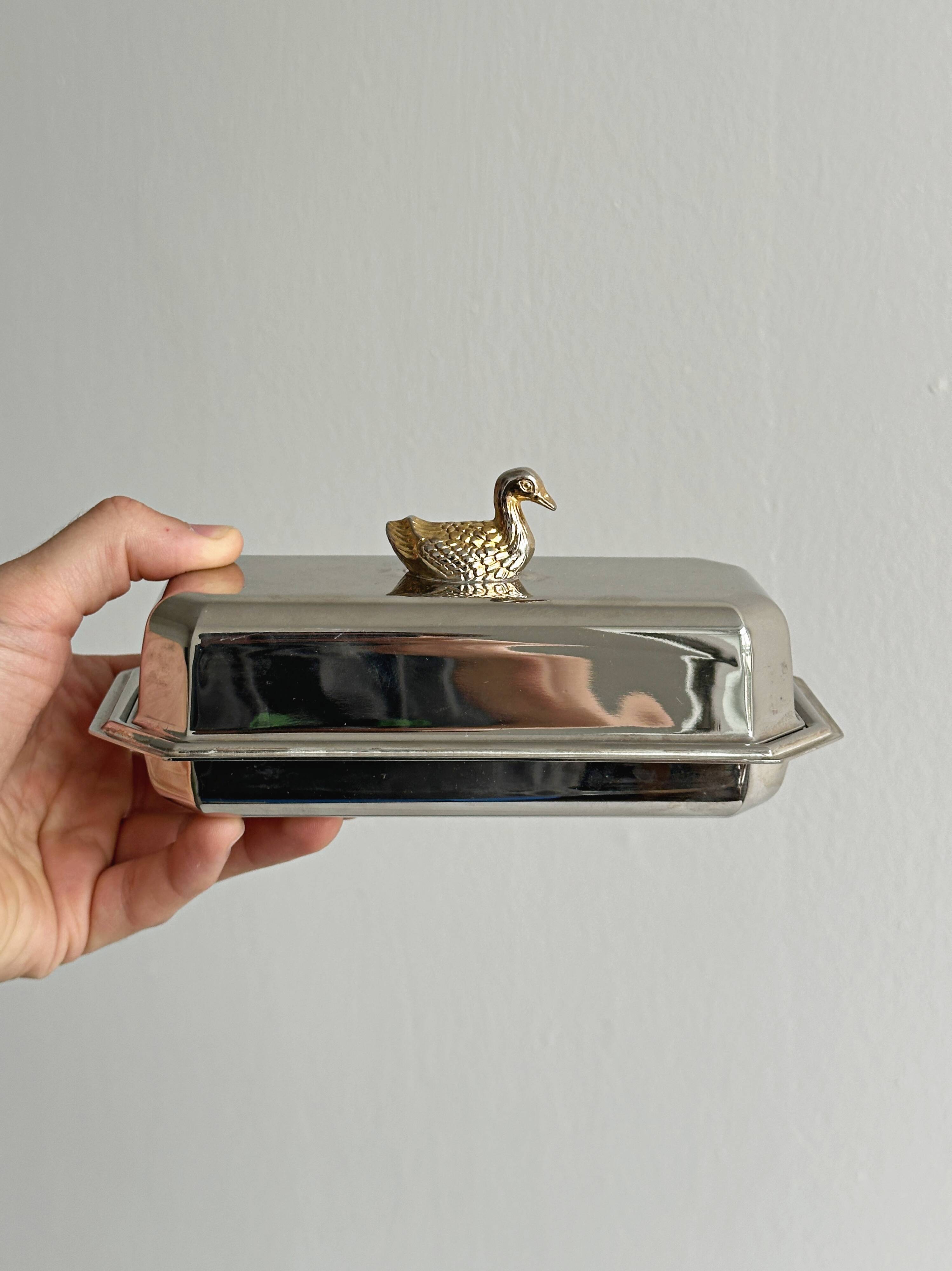 Vintage silver-plated metal butter dish
