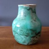 Vase en céramique bleu-vert signé Pierre Lion, année 60