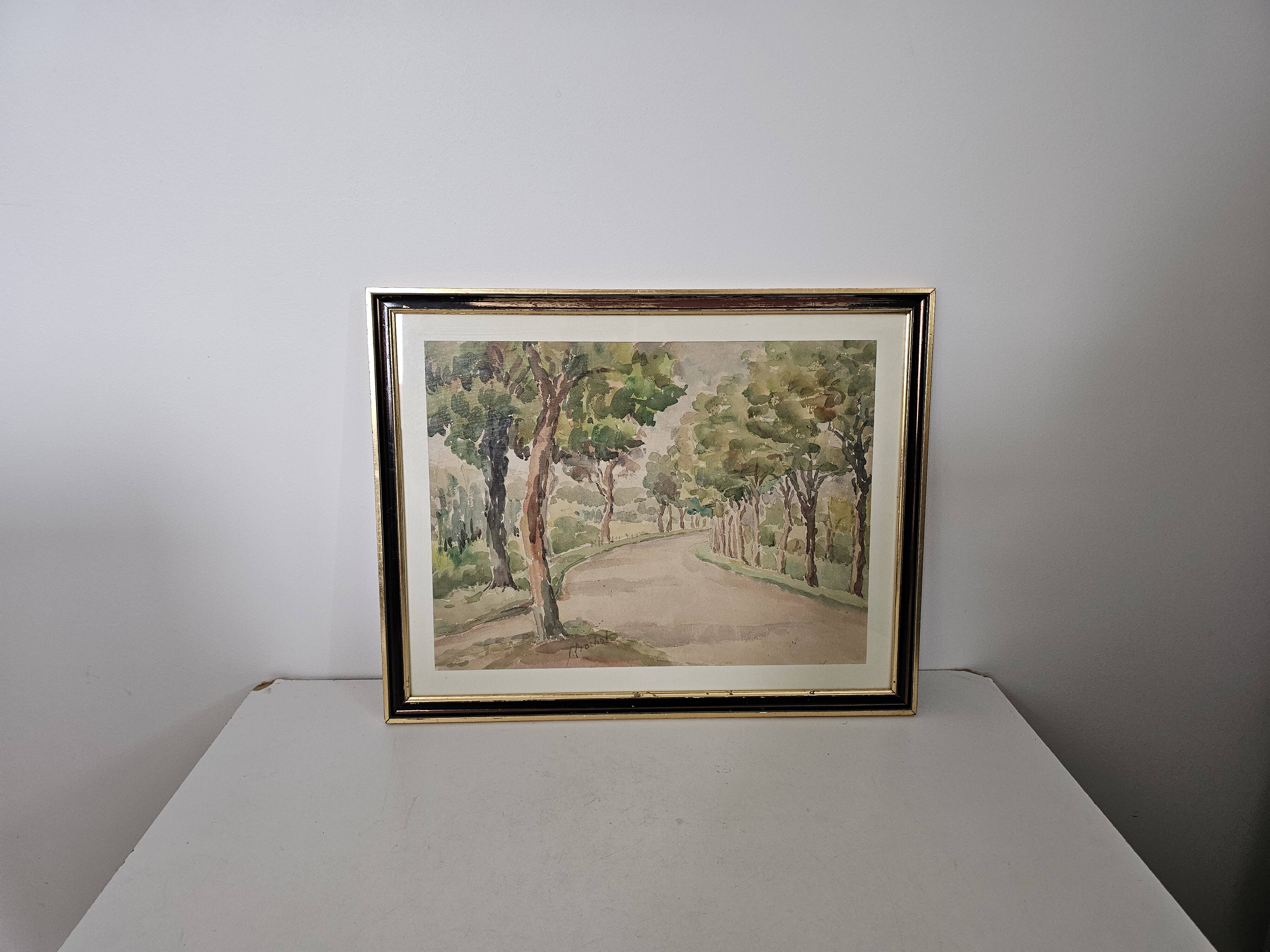 Painting - Watercolor Park Alleys signed Prochot
