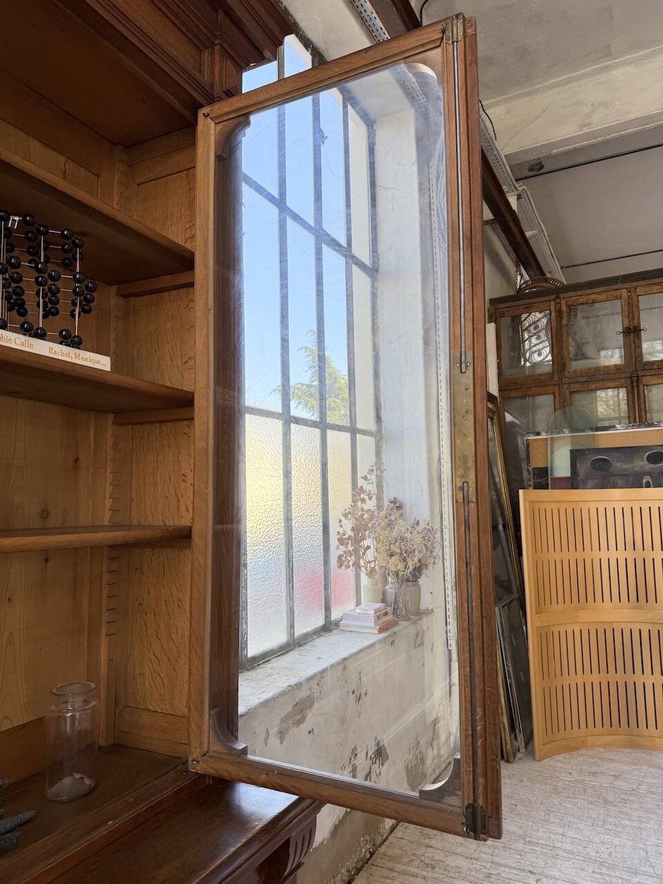 Antique XL Napoleonic oak glass bookcase, 19th century
