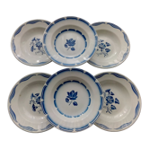 Set of 6 mismatched hollow plates in opaque porcelain from Badonviller