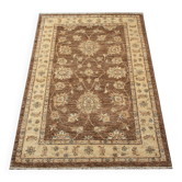 Tapis Ziegler en laine marron à motifs floraux fait main