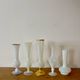 Set of 5 soliflores or antique vases in white opaline and brass.