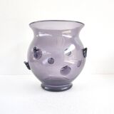 Amethyst Blown Murano Glass Vase with Bugne in the Style of Zecchin