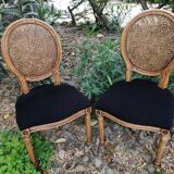 Medallion chairs back black cane