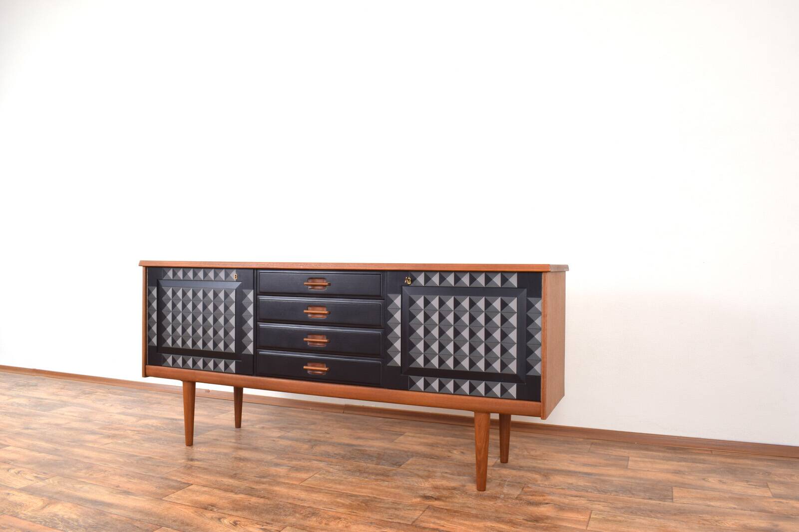 Mid-Century Op-Art Hand-Painted Teak Sideboard by Gustav Bahus, 1960s