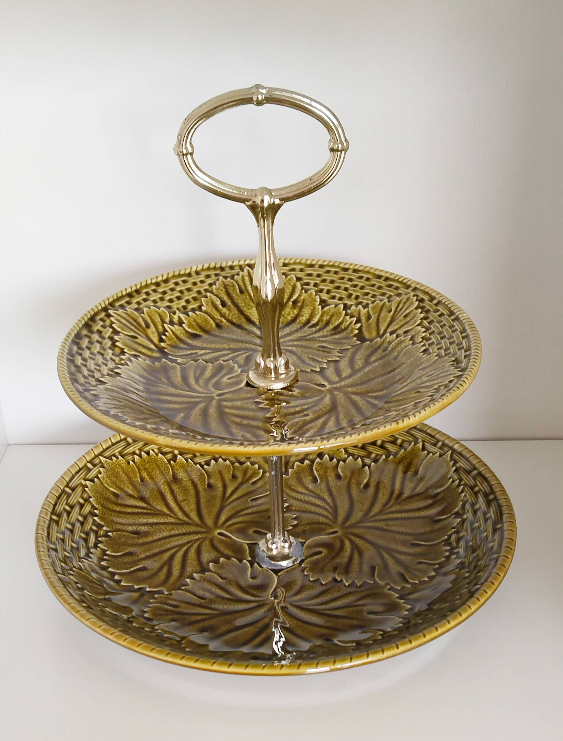 Cake stand, Gien earthenware servant, antique ceramic