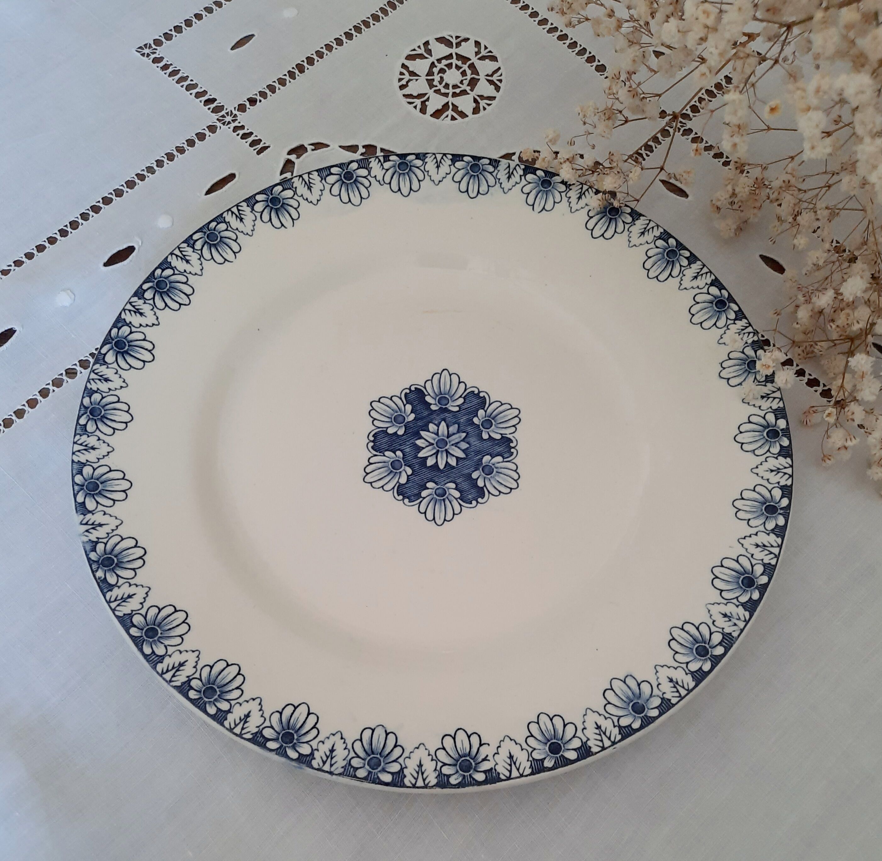 6 old flat plates mismatched iron earth