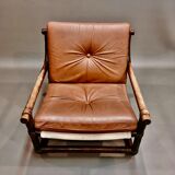 1950 rattan and leather armchair