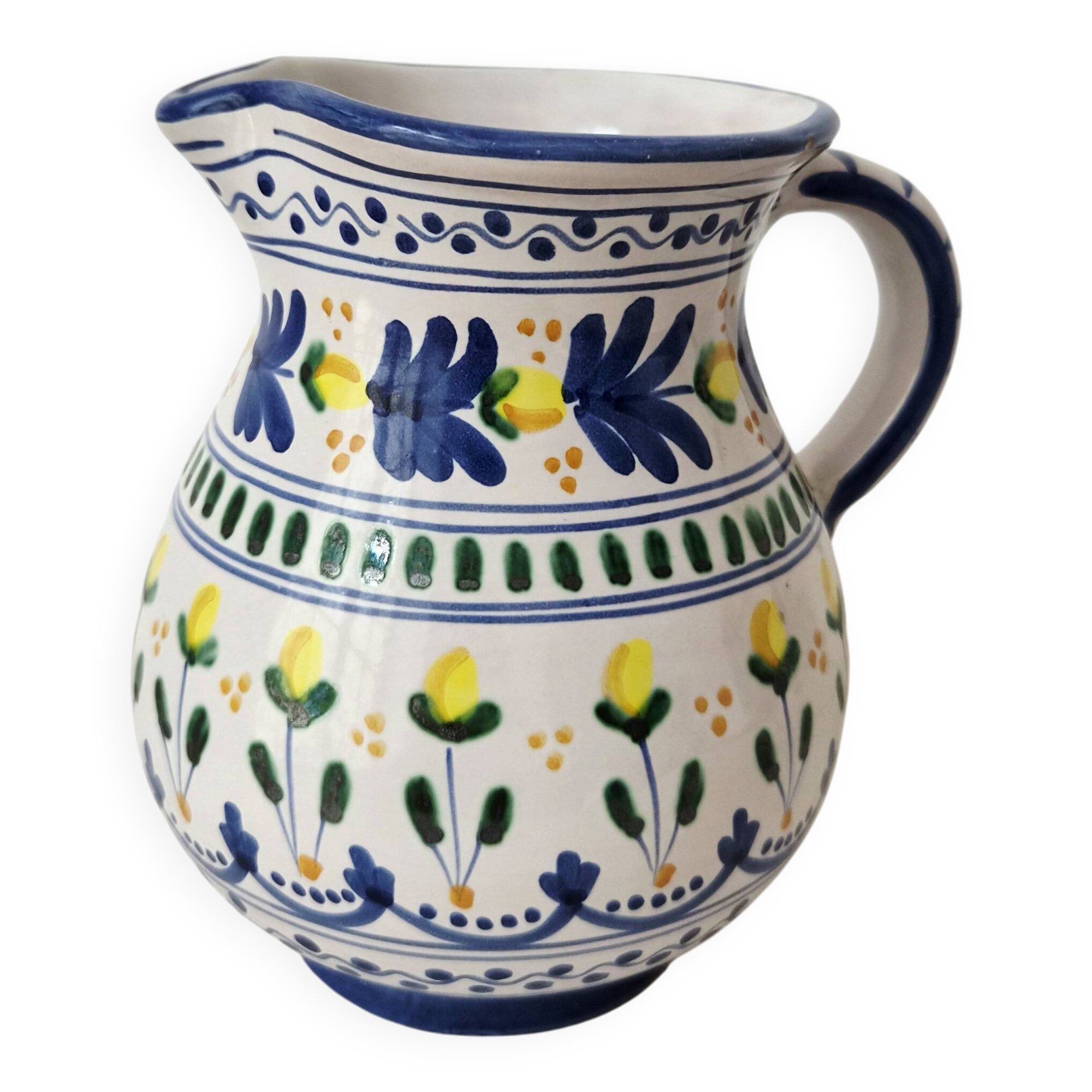 Vintage ceramic pitcher/vase hand-painted with floral decoration.
