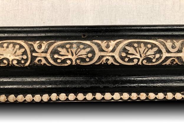 Napoleon III curved mirror, blackened wood frame with cream trim
