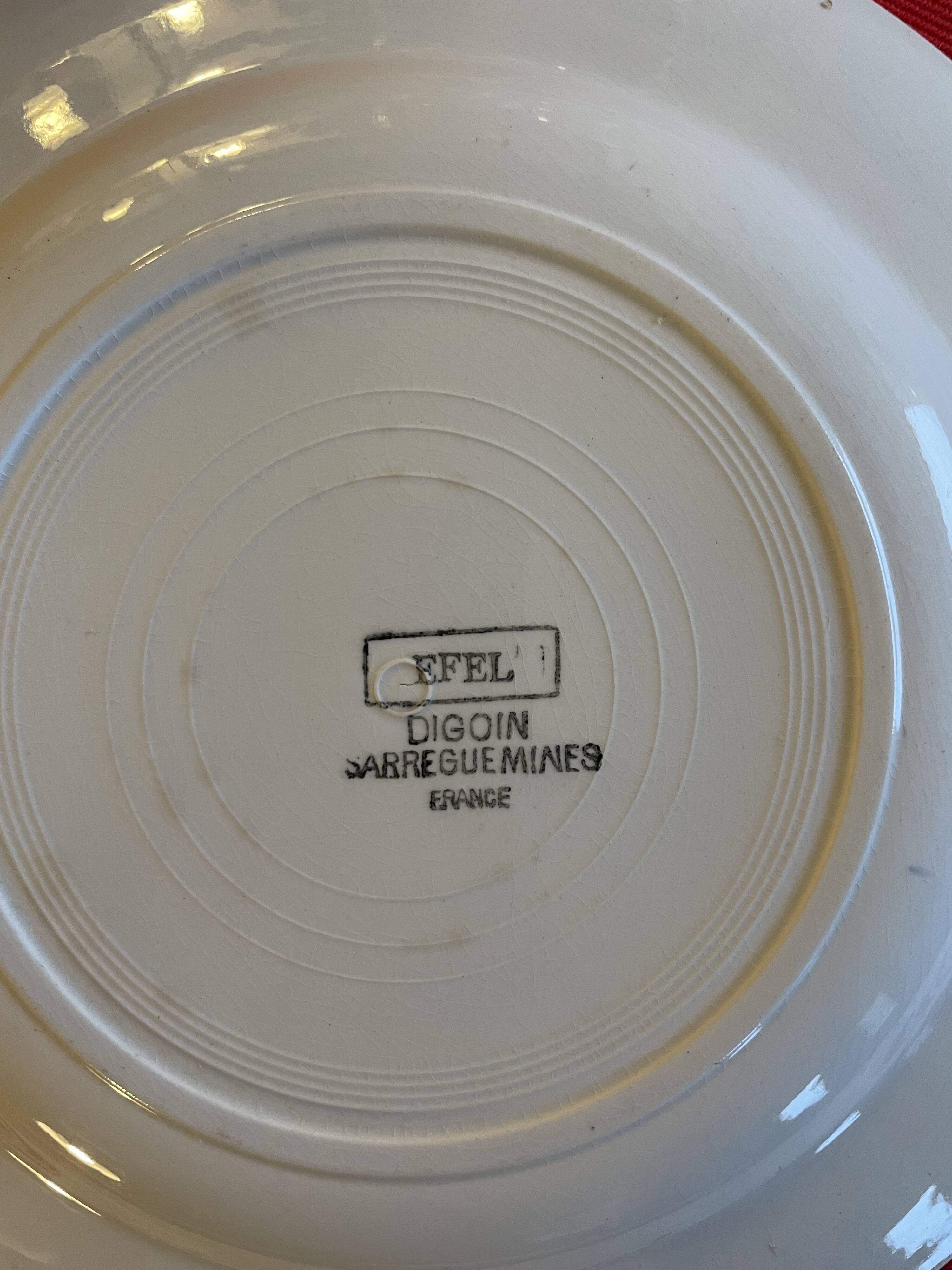 Set of 6 old Digoin plates in Sarreguemines earthenware