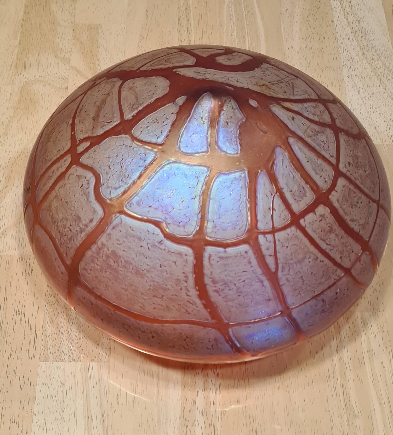 Austrian Art Nouveau bronze lamp with Loetz style art glass shade L54x32