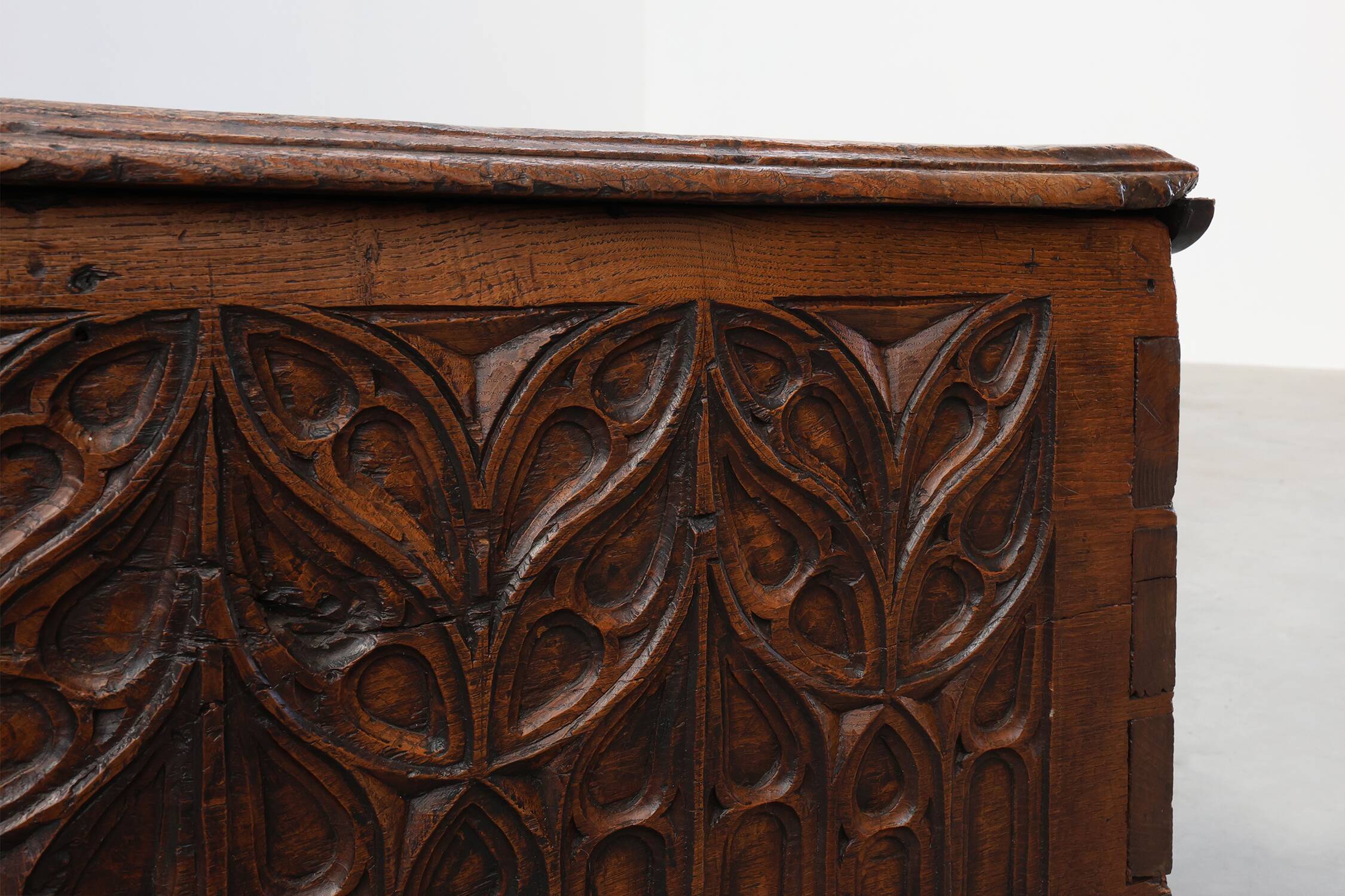 Rare Large Gothic 16th century carved solid oak chest, France
