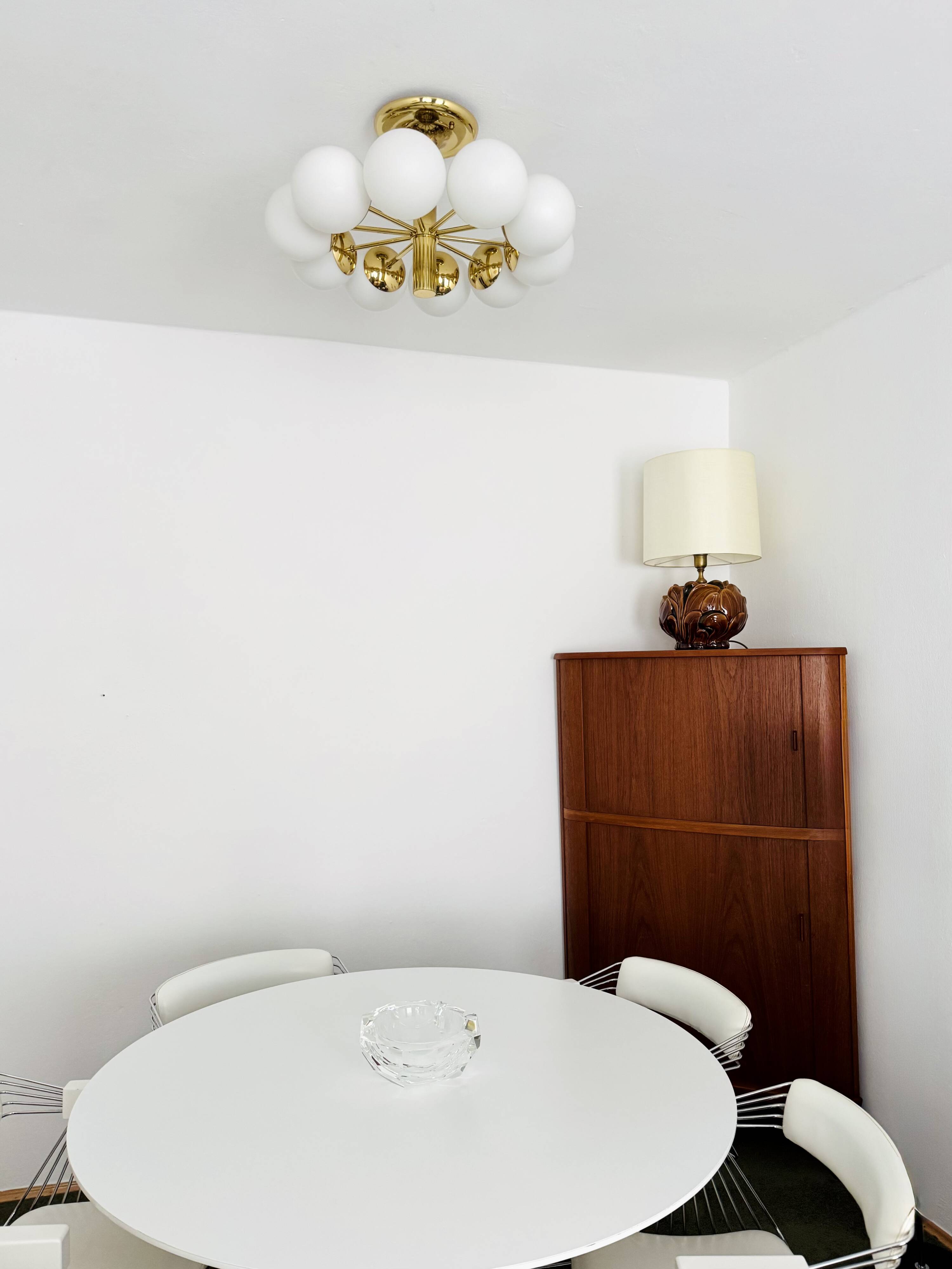 1 of 2 Brass Sputnik Flush Lamps by Kaiser Leuchten