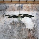 Suspension linen green fir, rattan and old vintage globe