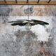 Suspension lin vert sapin, rotin et ancien globe vintage