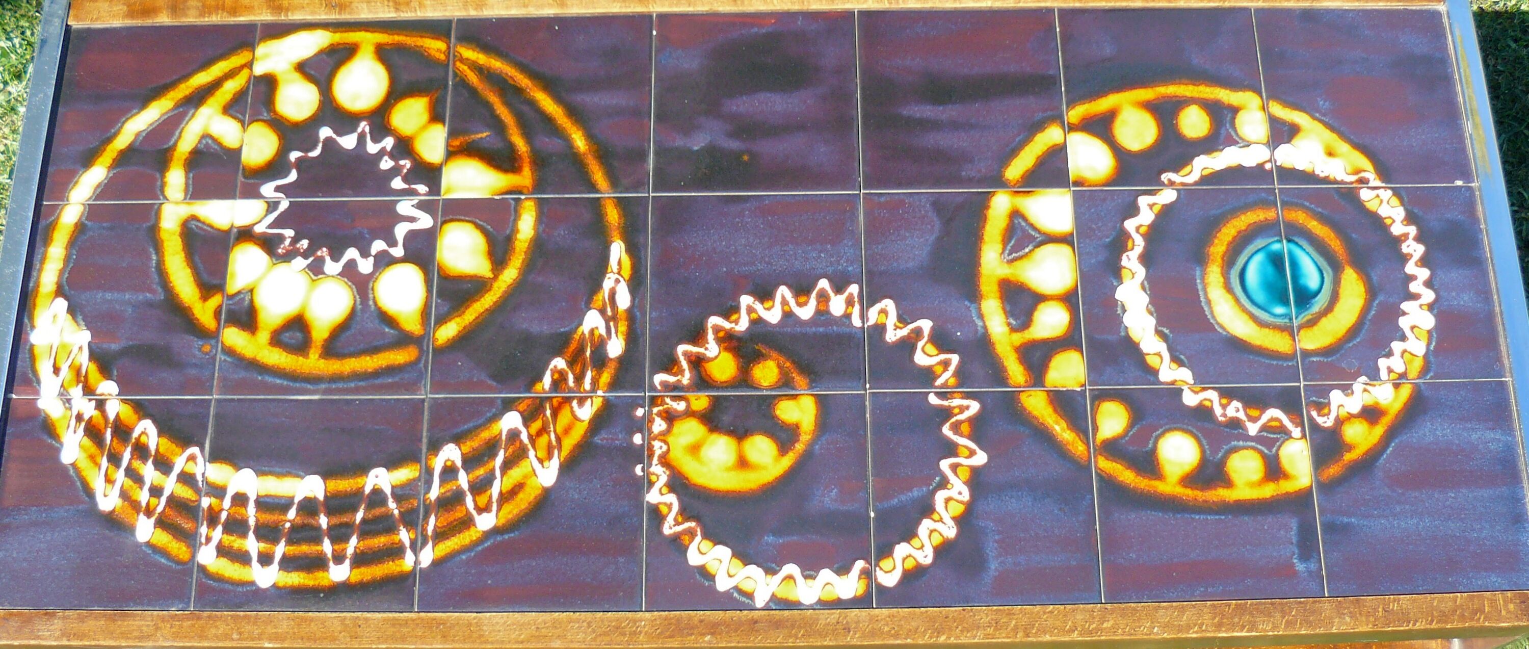 Vintage Ceramic Low Table 1960-70 Abstract Decorations