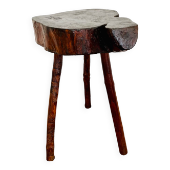 Tabouret tripode bois brut style ethnique