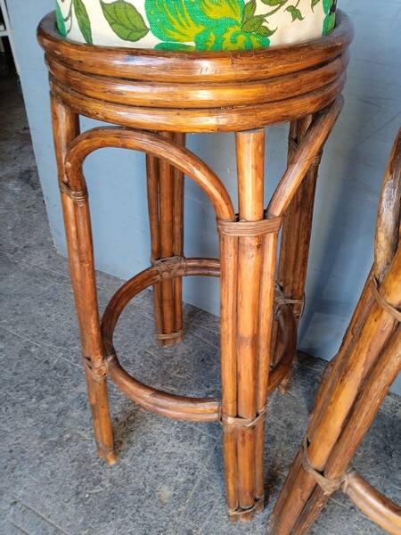 3 vintage high rattan bar stools 1970