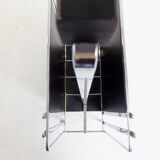 Zeitungsständer aus Chrom und schwarzem Leder