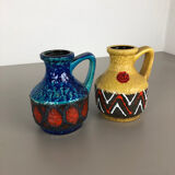 Set of 2 Multi-Color Fat Lava Op Art Pottery Vase "215-17" Bay Ceramics, Germany