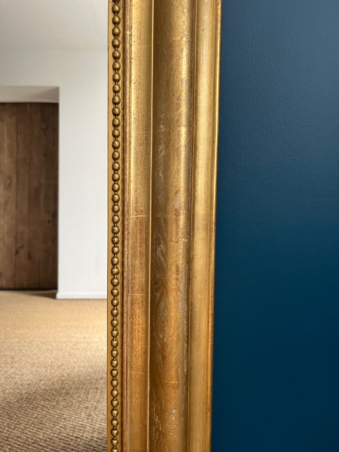 Old mirror Louis-Philippe beaded 128cm/95,cm gilded with gold leaf