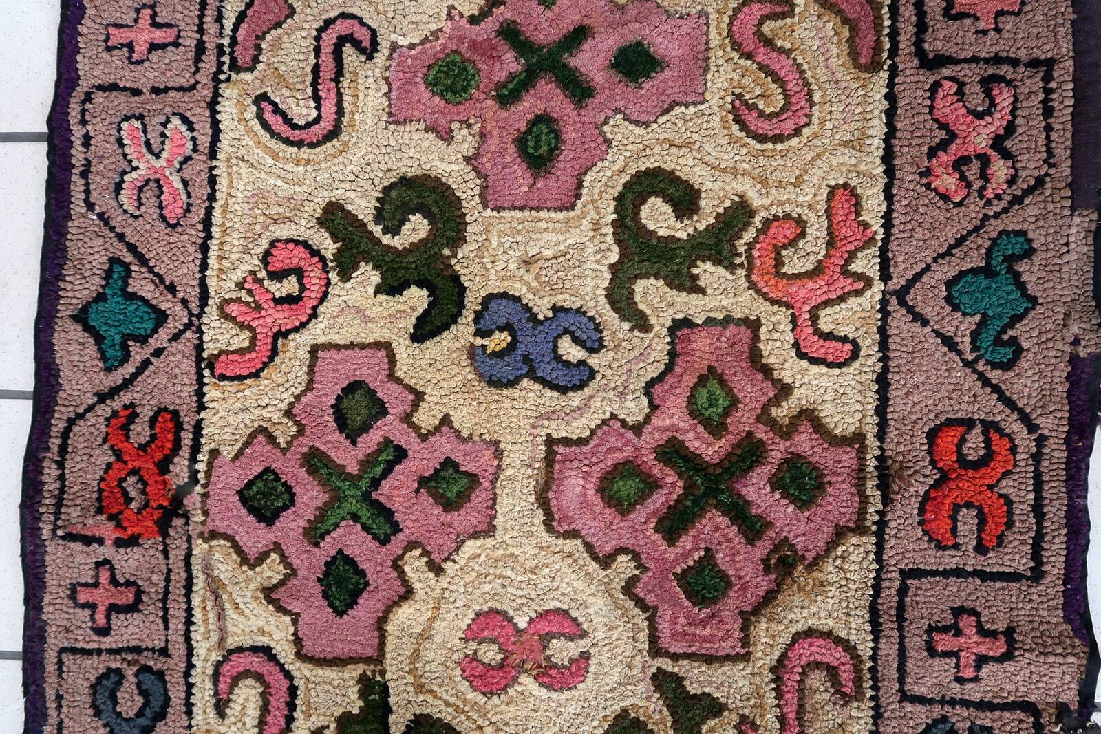 Tapis Hooked antique américain – 76 x 175 cm – Motif floral - 1C981