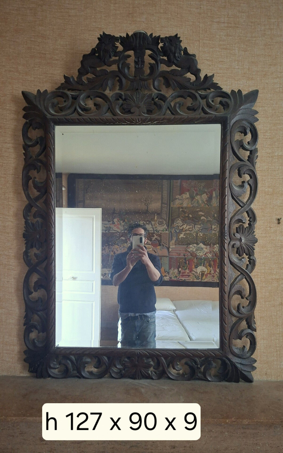 Large mirror with an openwork pediment in carved wood – Late 19th century