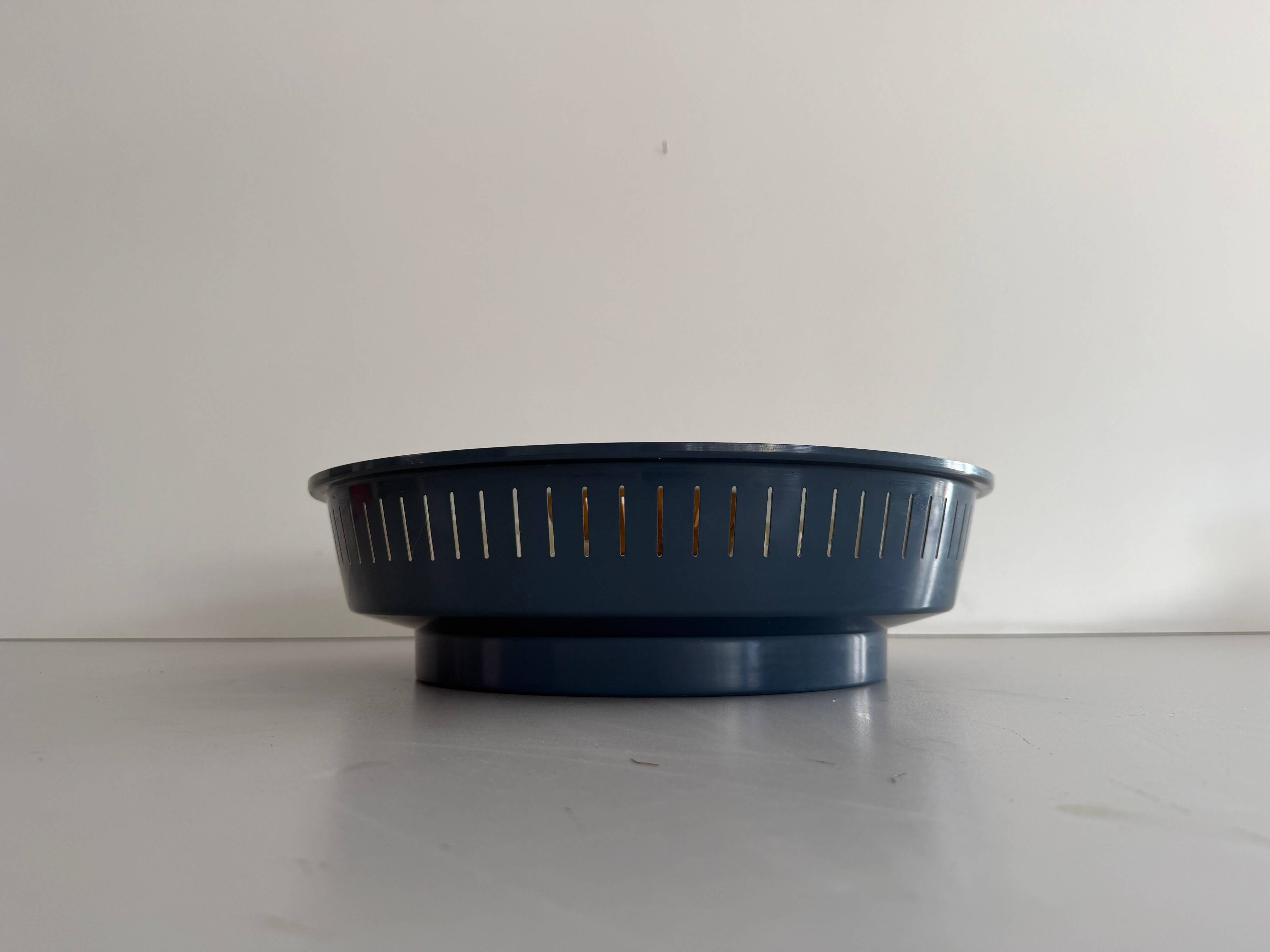 Flush-mounted metal frame with dark blue glass, Attributed to Stilnovo, 1950s, Italy.