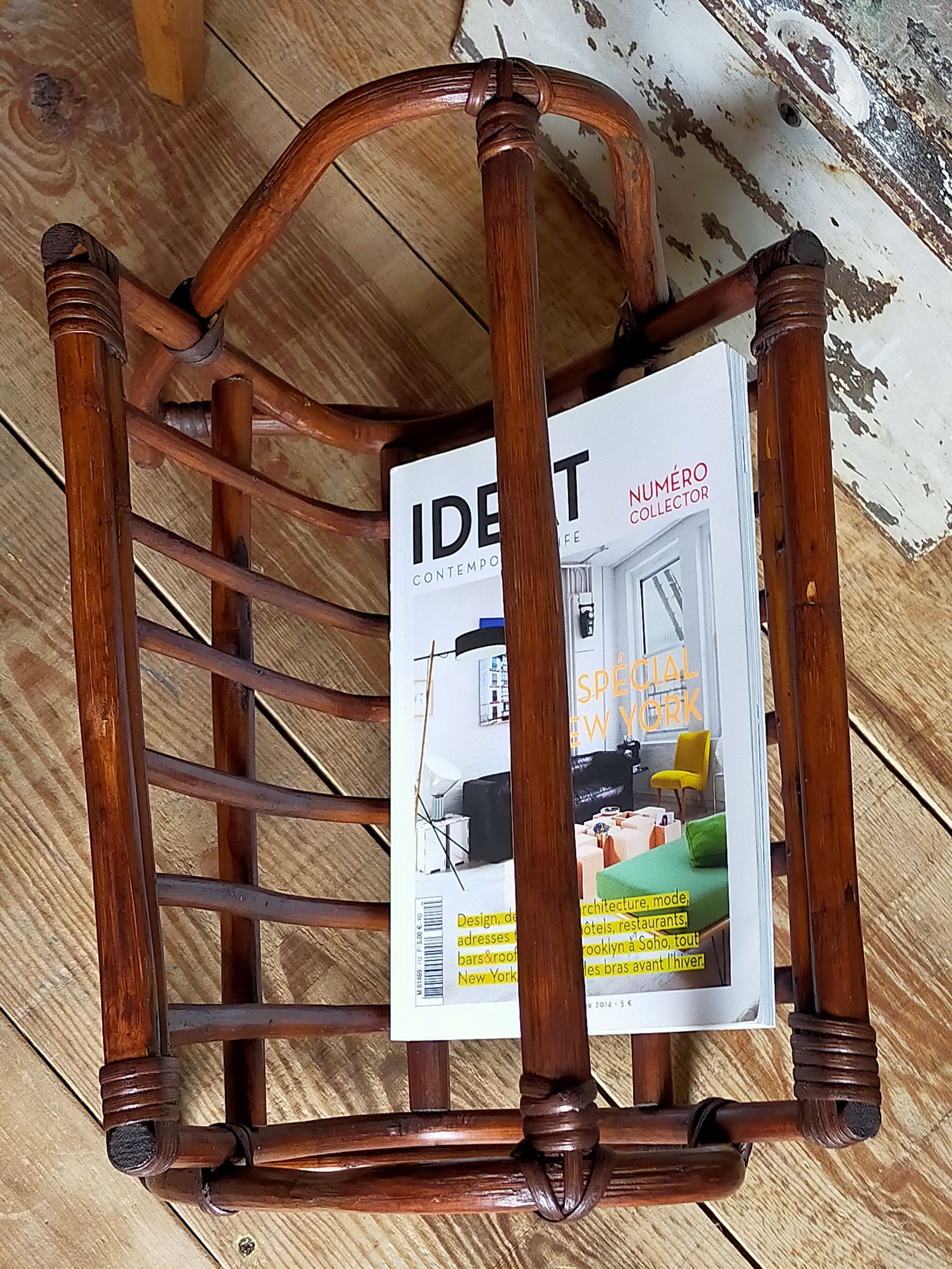 Vintage 1960s rattan magazine holder