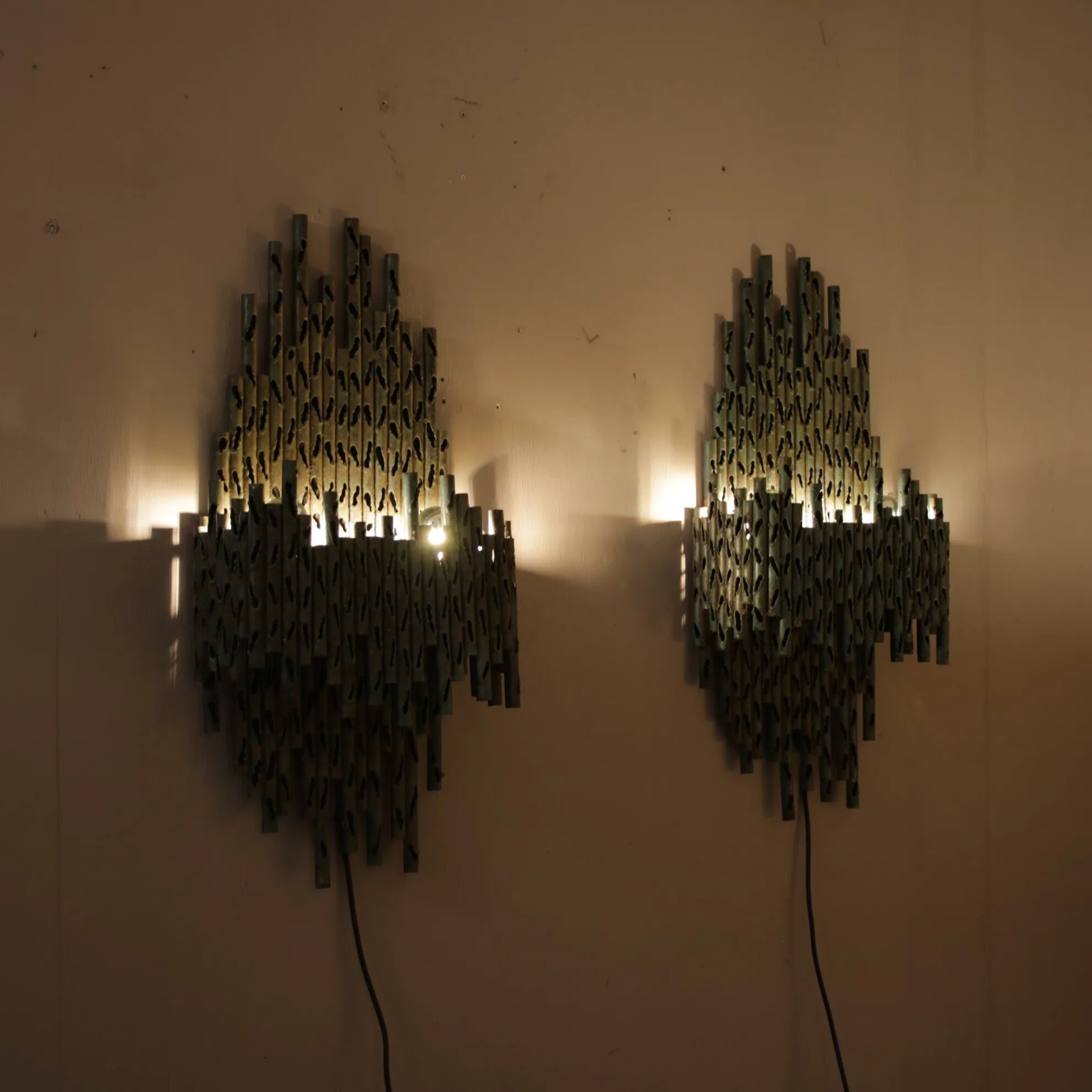 1960s brutalist wall lamps by Marcello Fantoni, Italy