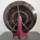 Plat Dauphinois vintage en terre cuite vernissée décor roses