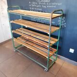 Steel and wooden shelf on wheels
