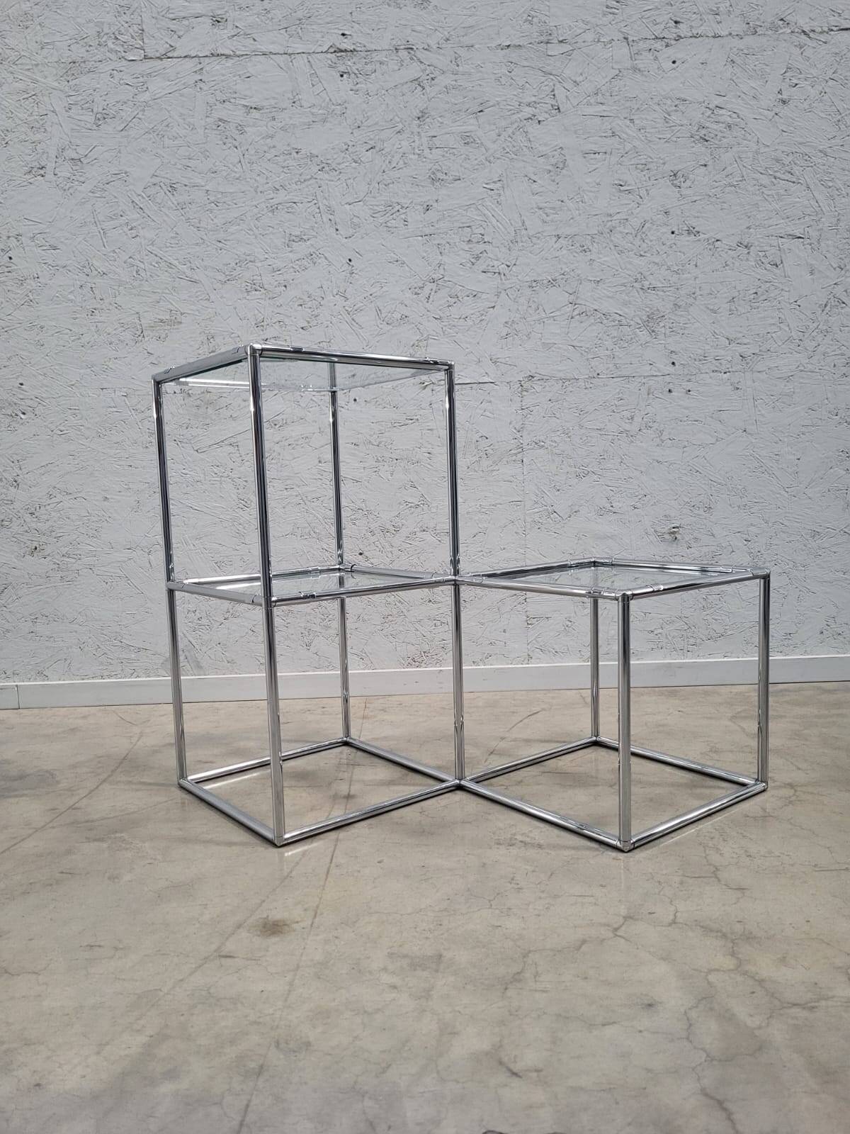 Table d'appoint modulaire en cubes chromés, années 1960 Poul Cadovius Série Abstracta