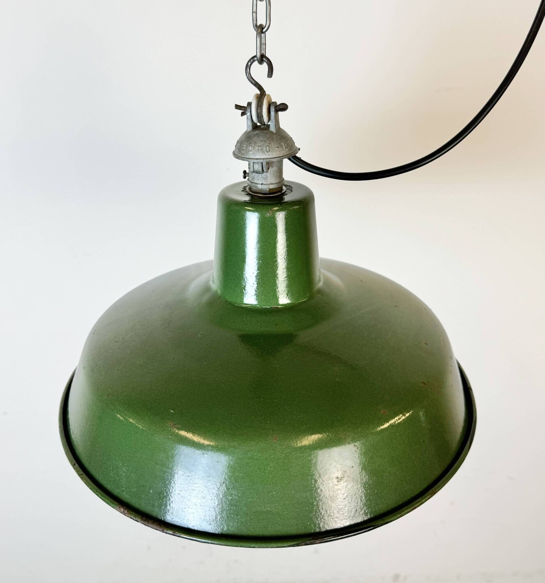 Industrial French Green Enamel Factory Lamp, 1960s