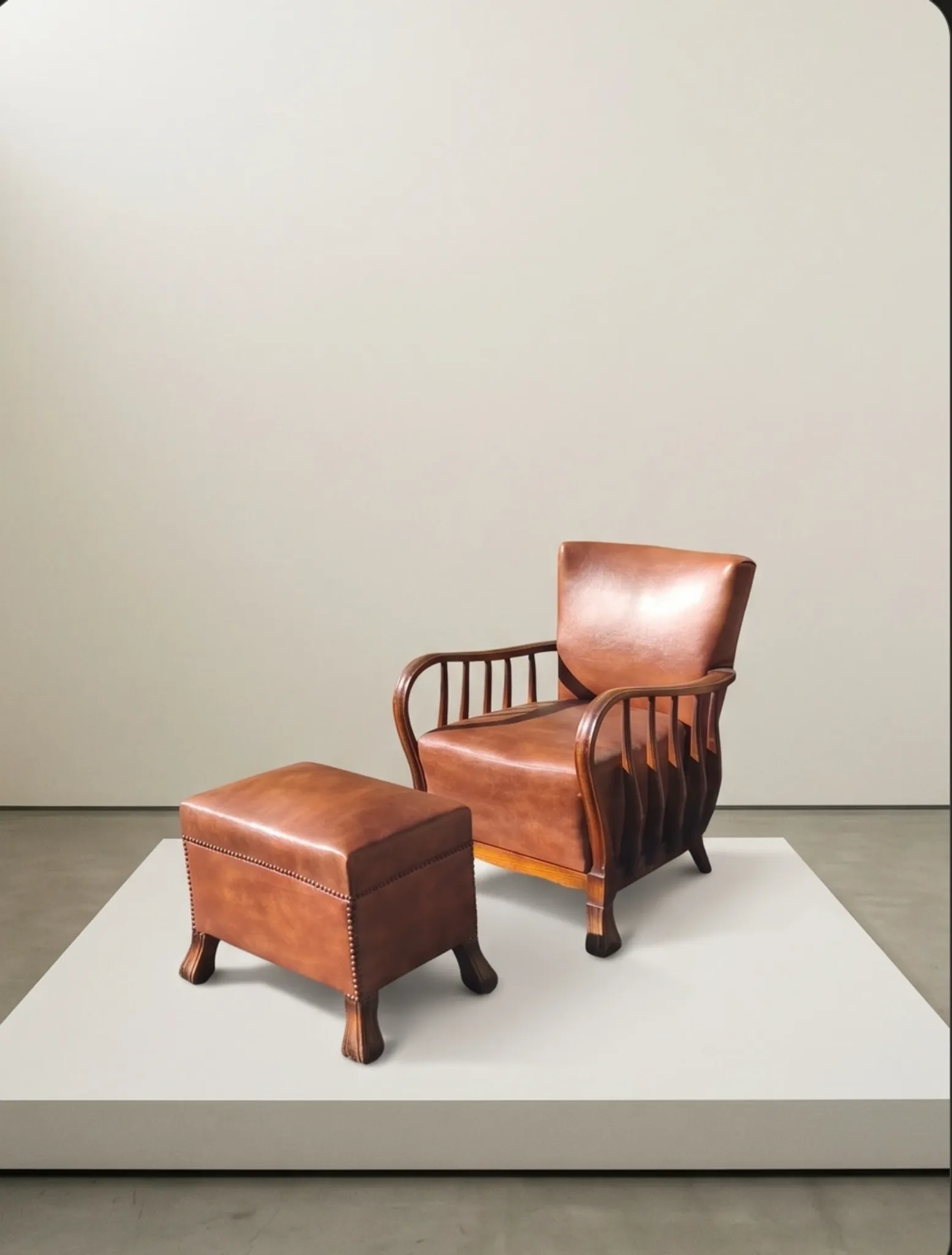 Ernesto Valabrega leather armchair/ottoman. Mid century