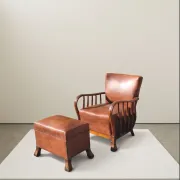 Ernesto Valabrega leather armchair/ottoman. Mid century