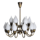Fog & Mørup 18-Arm Brass and Opaline Glass Tulip Chandelier