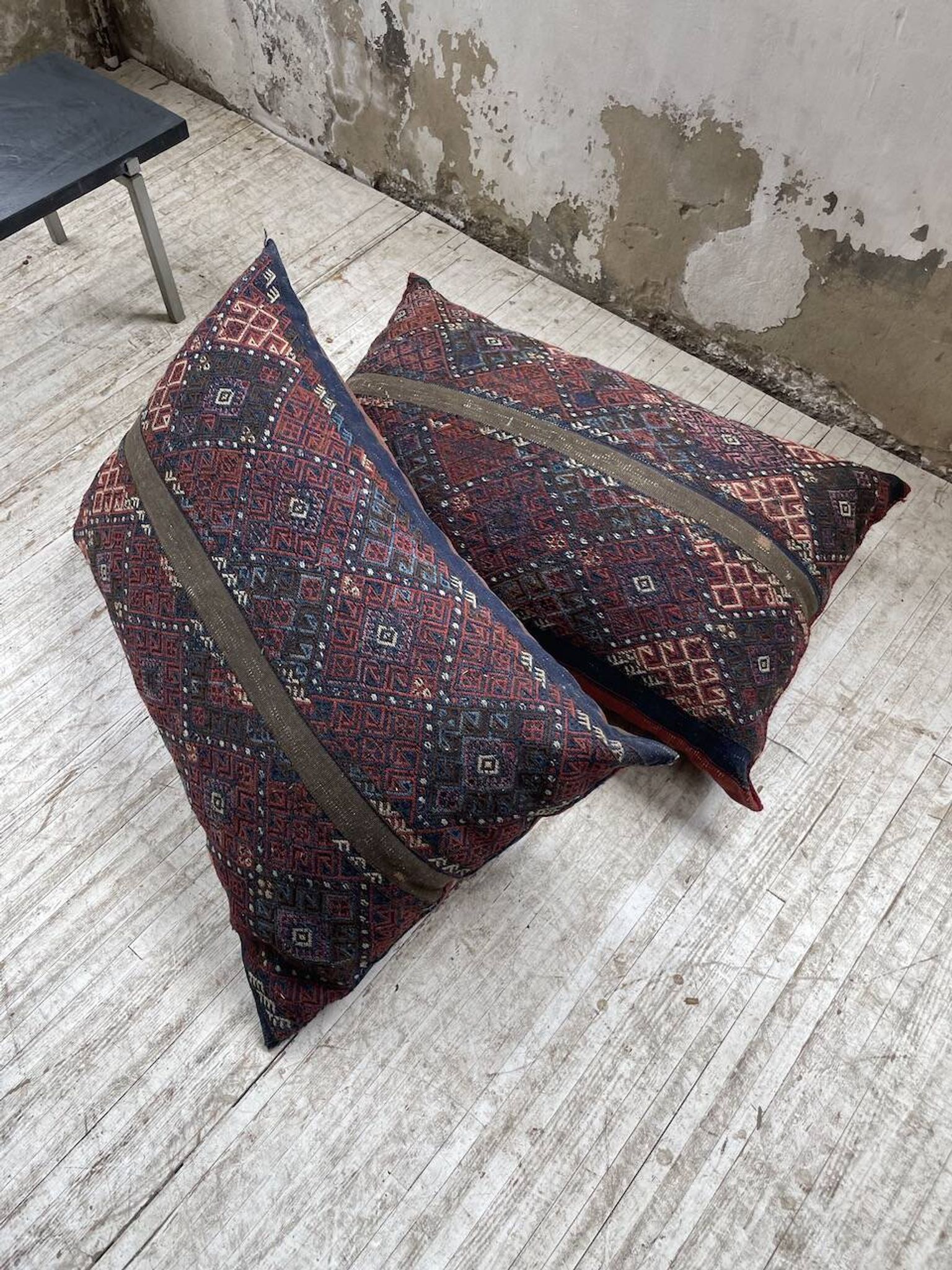 Pair of vintage XXL Kilim cushions