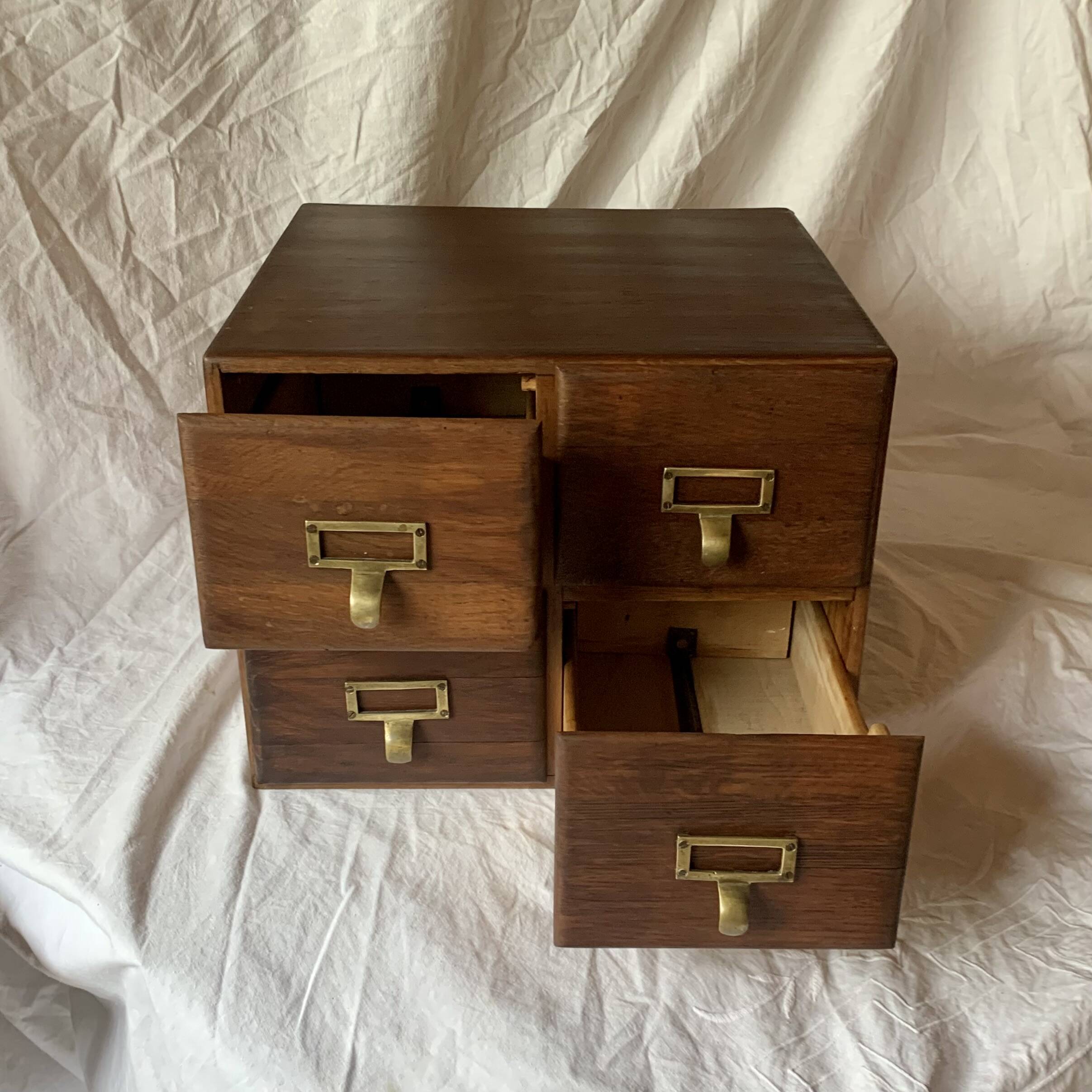 Old wooden desk cabinet - 4 drawers