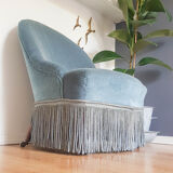 Velvet Ottoman Chair vintage toad velvet blue 70s