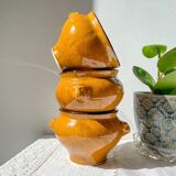 5 vintage lion head bowls in speckled ochre stoneware, Emile Henry style – Made in France